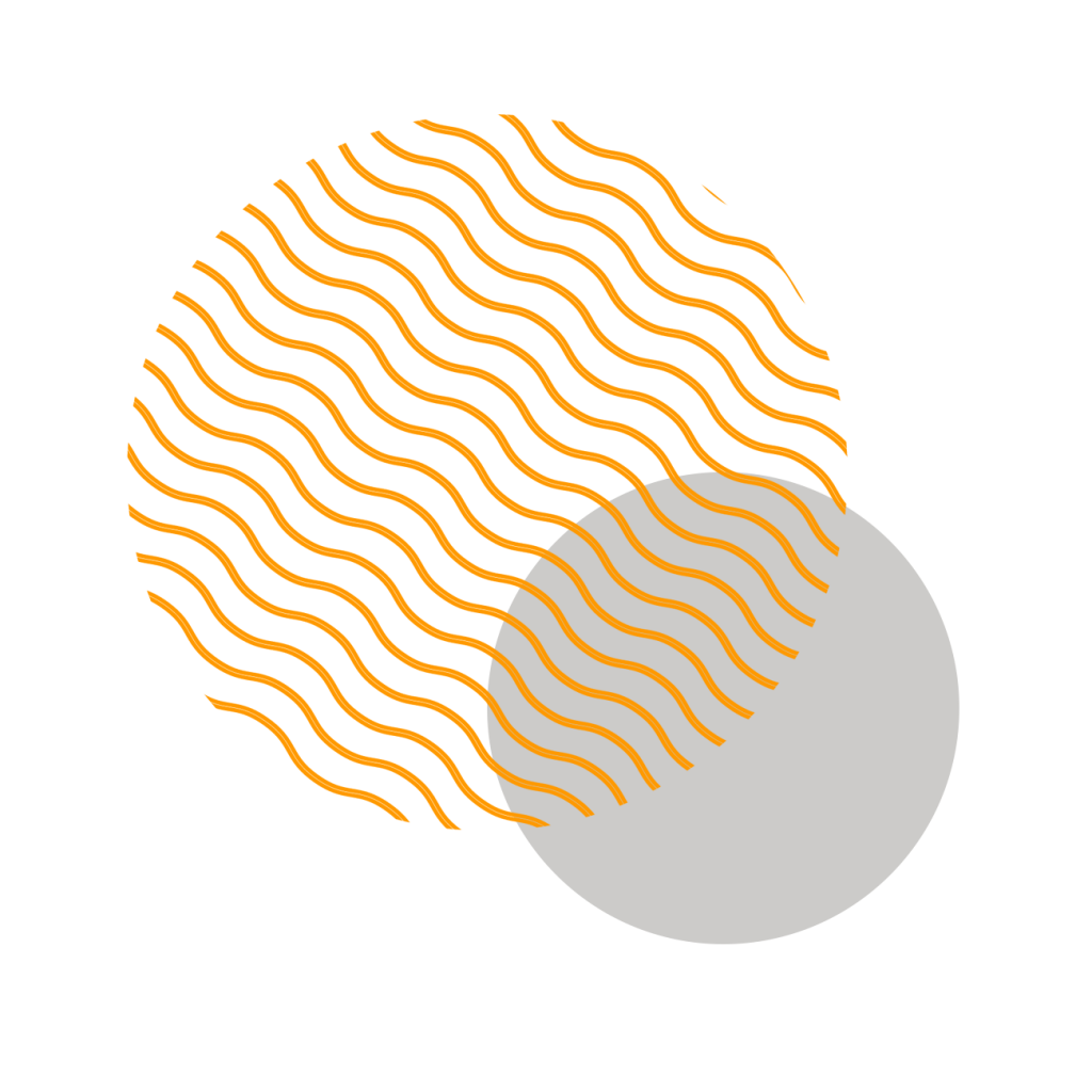 orange wavy lines and grey circle graphic