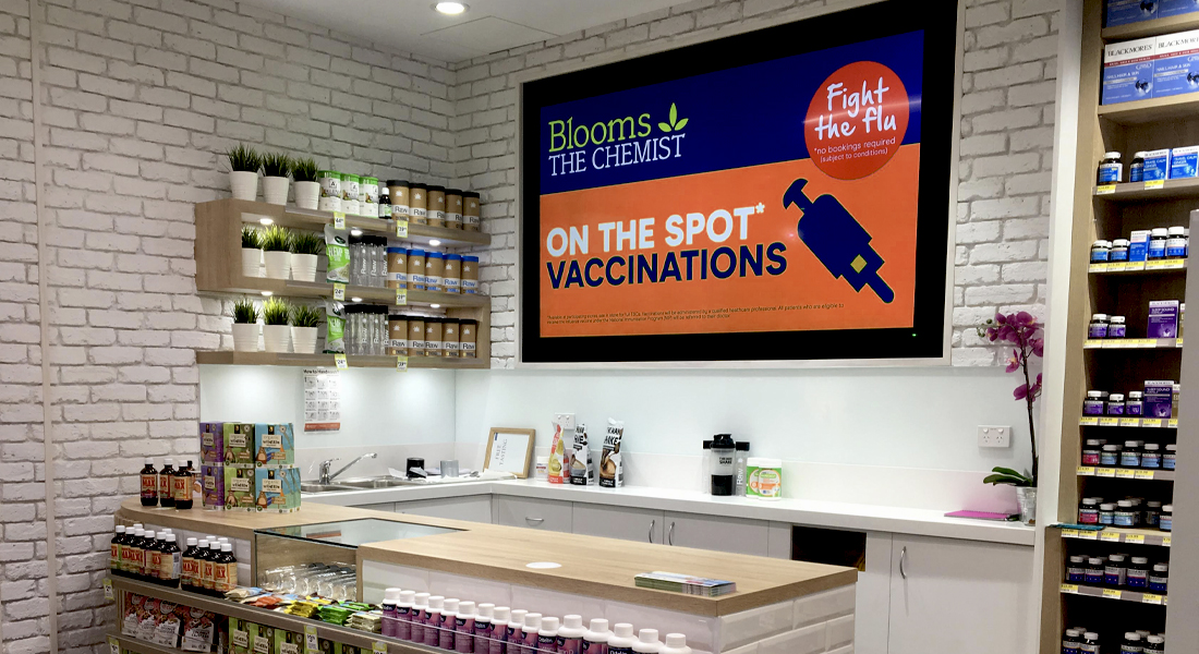 our work blooms the chemist indoor screen